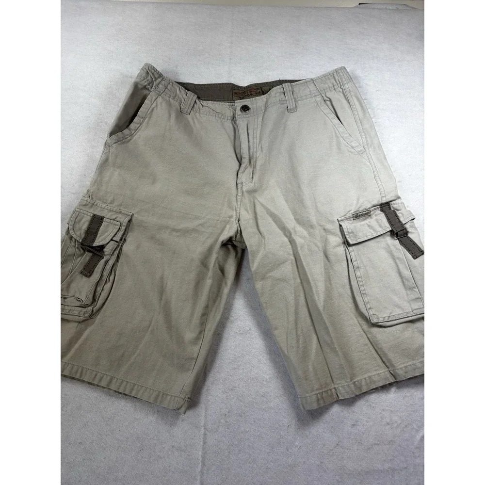 Military Denim Shorts Mens 35x12‎ Khaki Cargo Y2K Pockets